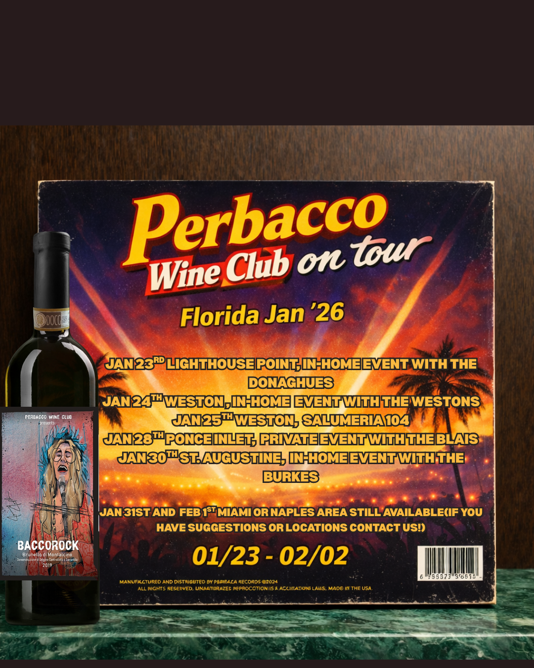 Perbacco Wine Night @ Burke's, St. Augustine, FL. Jan 30th 2026, 6PM